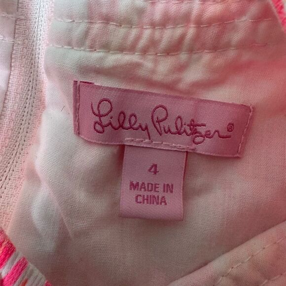 Lilly Pulitzer Classic Shift Dress Girls Size 4 Bright Pink Flamingos - Picture 4 of 6